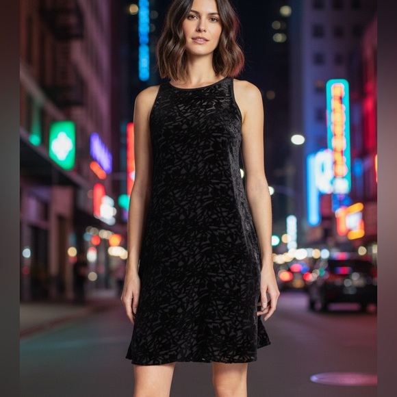 Eileen Fisher XL Classic Black Burnout Velvet Dress Eileen Fisher XL Classic Black Burnout Velvet Dress